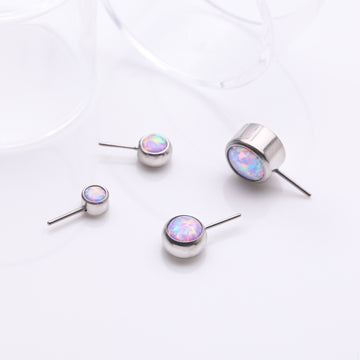Detail View 1 of Implant Grade Titanium OneFit Threadless Bezel Set Fire Opal Front Facing Part-Purple Opal